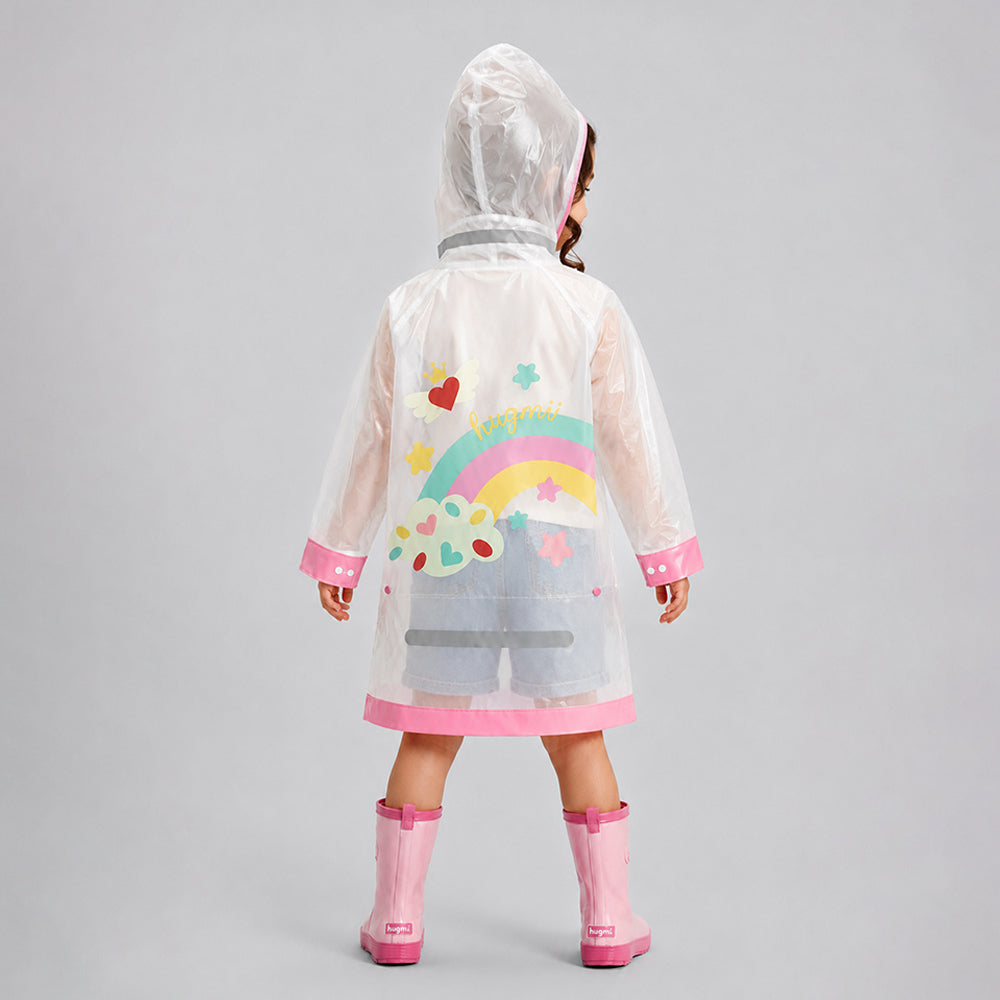 Unicorn Pink Bordered Translucent long style Raincoat for kids