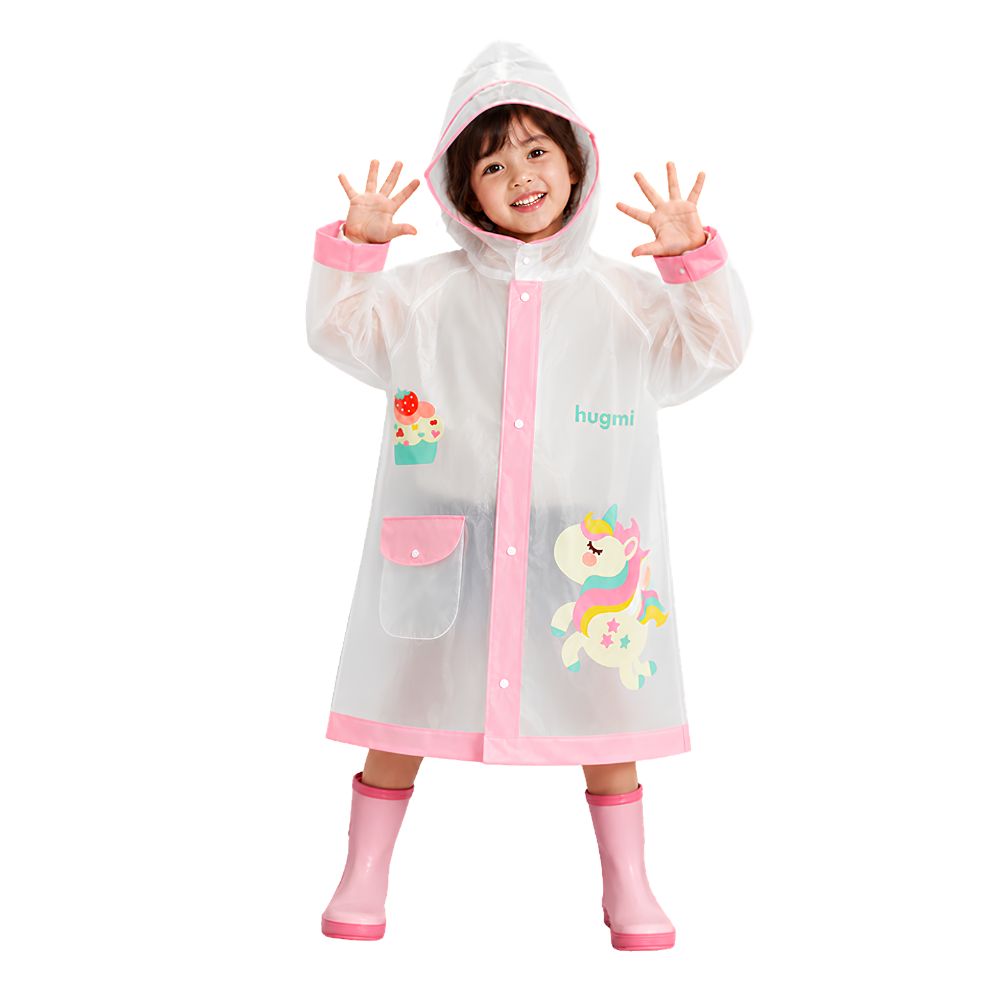 Unicorn Pink Bordered Translucent long style Raincoat for kids