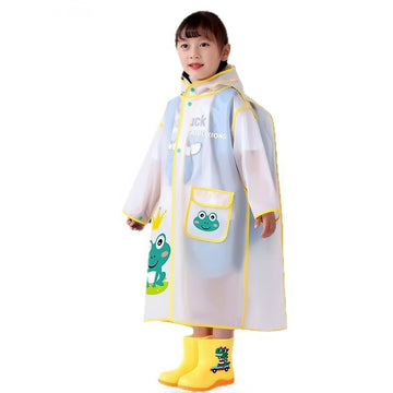 Frog Yellow Bordered Translucent long style Raincoat for kids