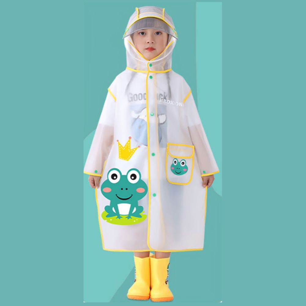 Frog Yellow Bordered Translucent long style Raincoat for kids