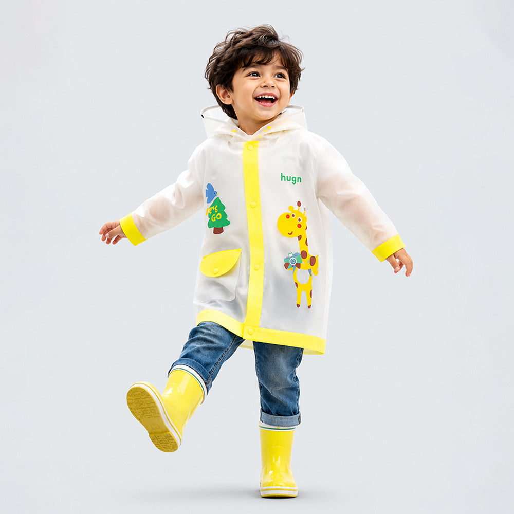 Tall Giraffe Yellow Bordered Translucent long style Raincoat for kids