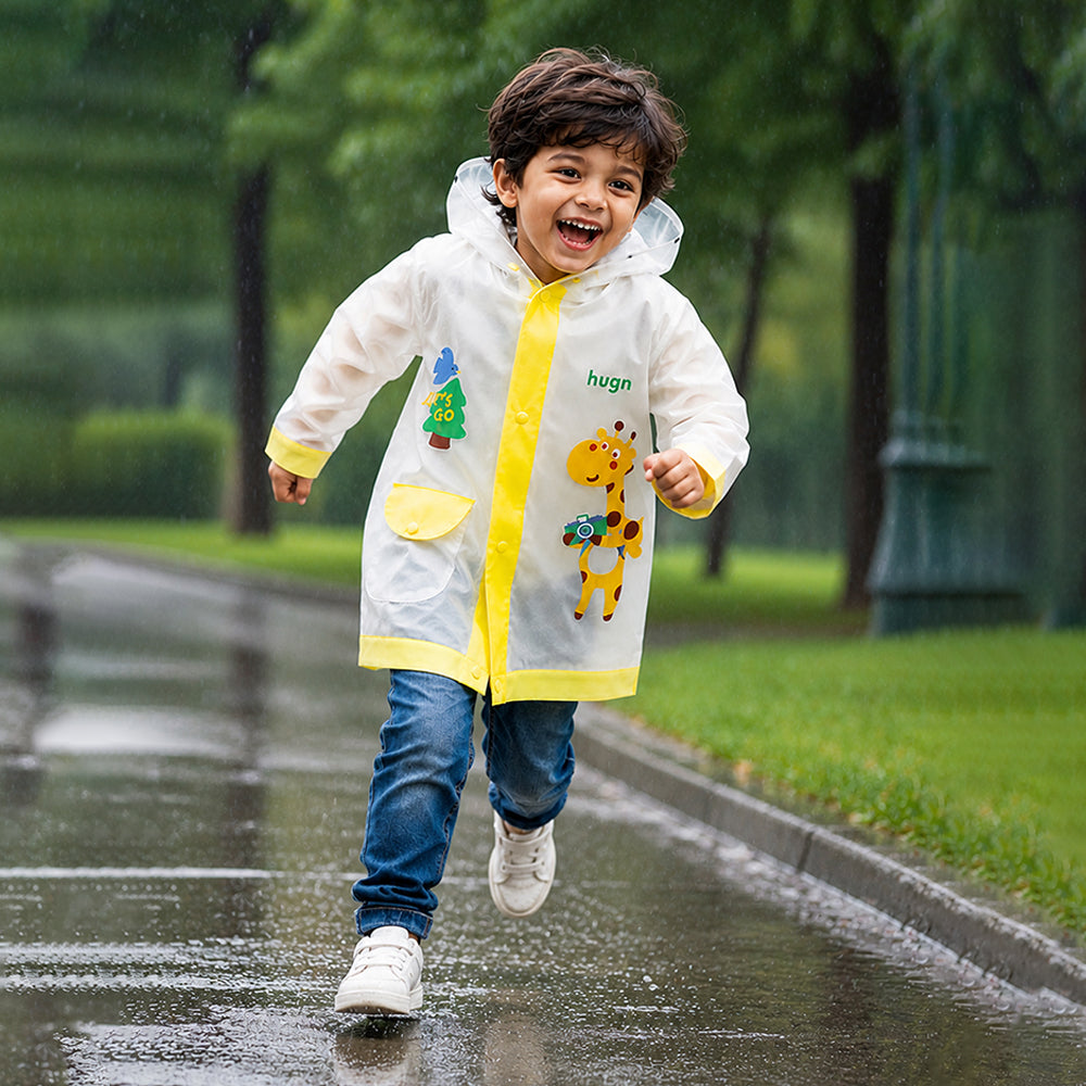 Tall Giraffe Yellow Bordered Translucent long style Raincoat for kids