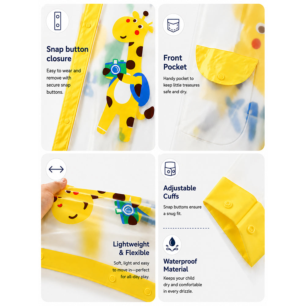 Tall Giraffe Yellow Bordered Translucent long style Raincoat for kids