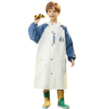 Ivory White Cap Style Knee Length Raincoat for Kids & Teens