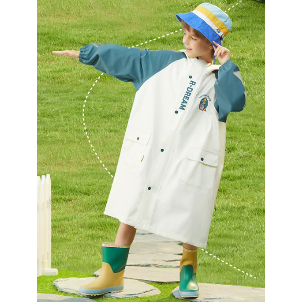 Ivory White Cap Style Knee Length Raincoat for Kids & Teens