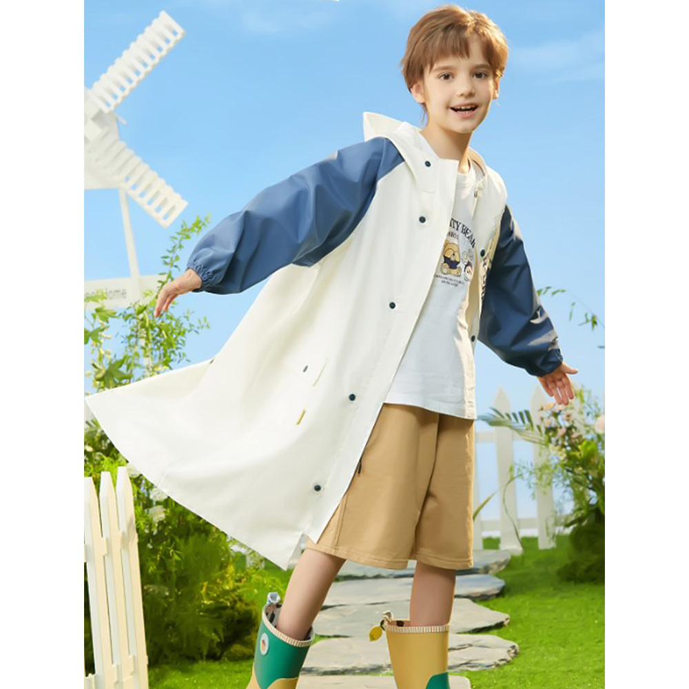 Ivory White Cap Style Knee Length Raincoat for Kids & Teens