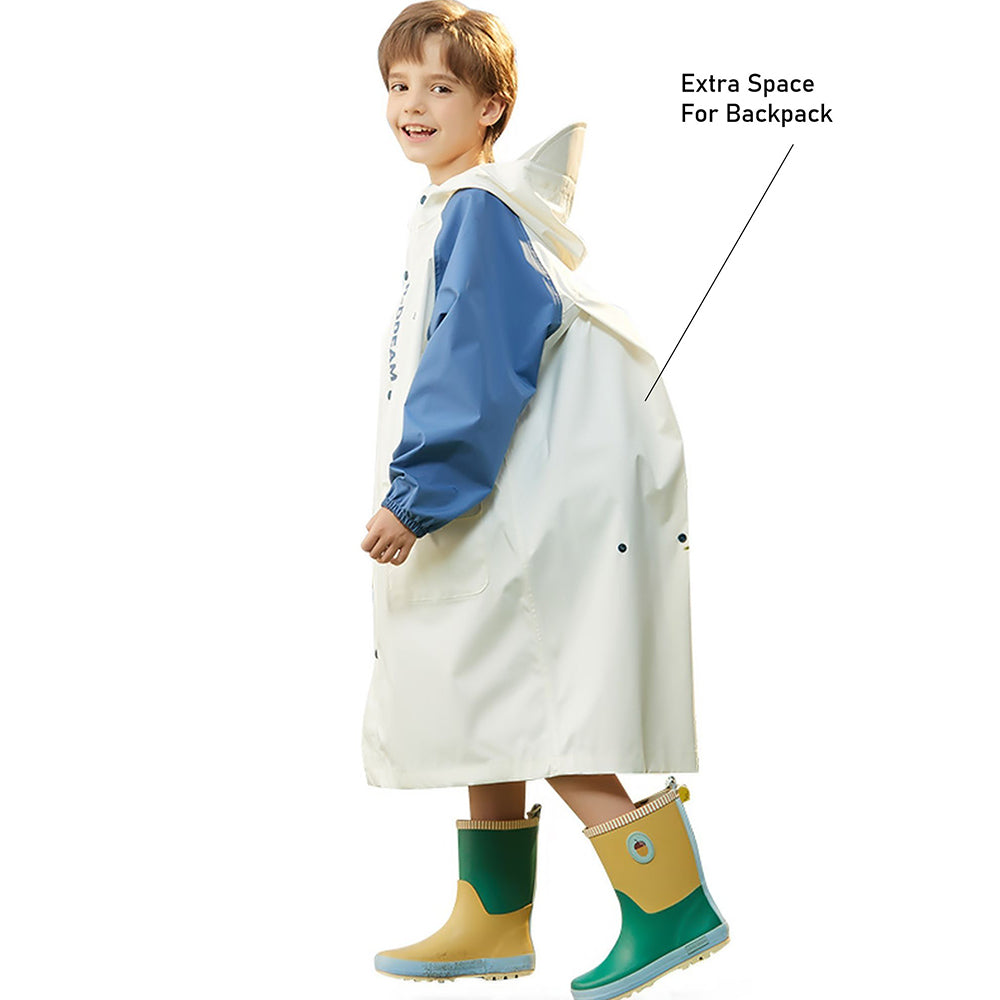 Ivory White Cap Style Knee Length Raincoat for Kids & Teens