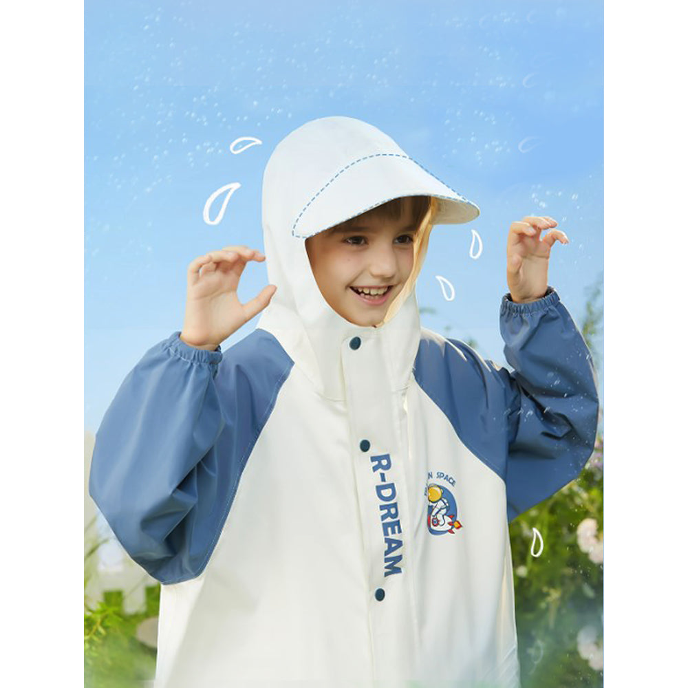 Ivory White Cap Style Knee Length Raincoat for Kids & Teens