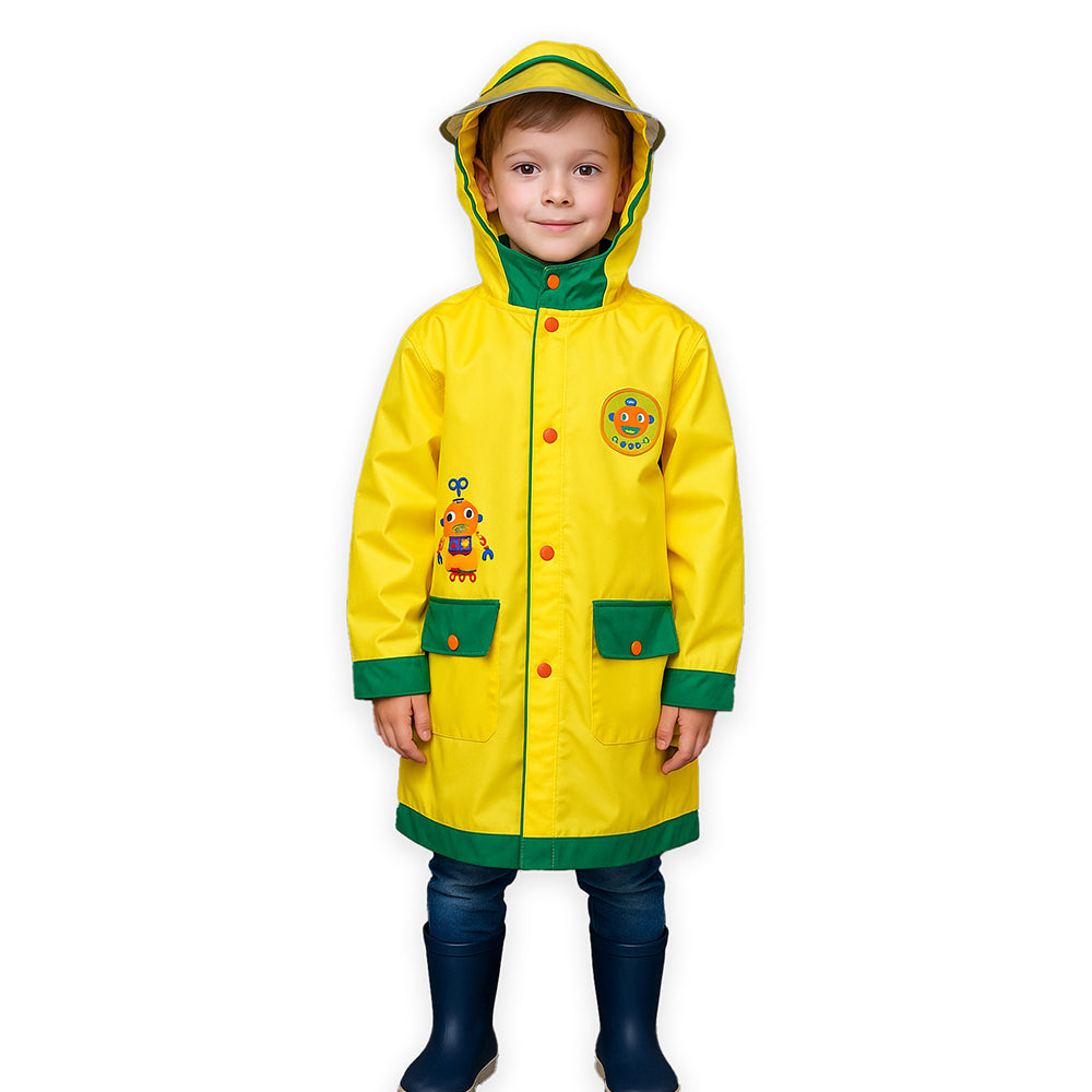 Yellow Robot Knee Length Raincoat for kids