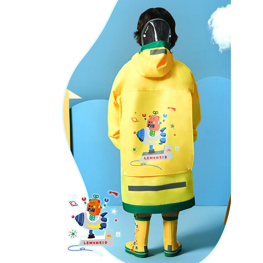 Yellow Robot Knee Length Raincoat for kids