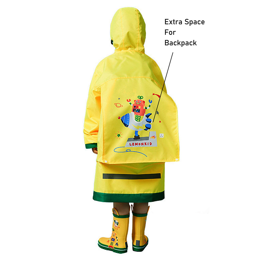 Yellow Robot Knee Length Raincoat for kids