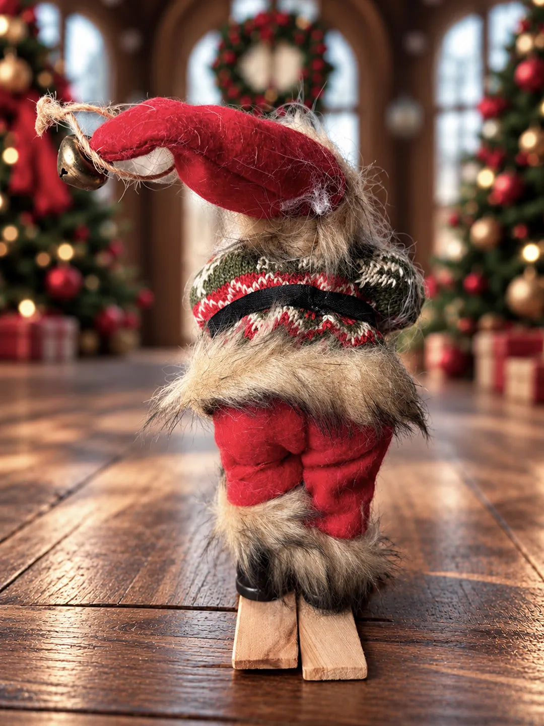 Red & Green Knitted Skiing Santa Christmas Tree Ornament