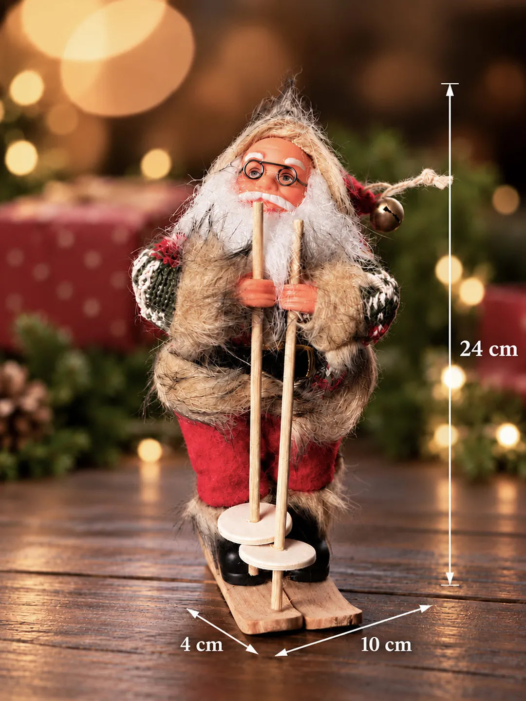 Red & Green Knitted Skiing Santa Christmas Tree Ornament