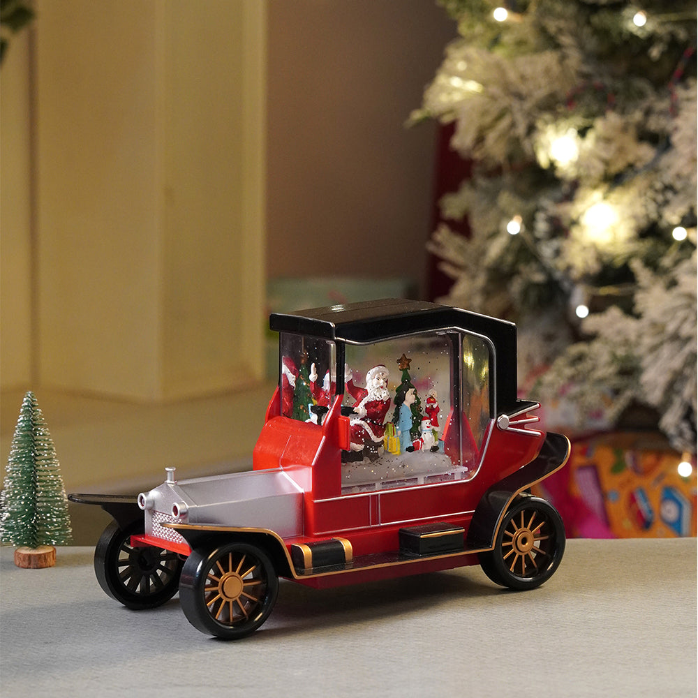 Red & Silver Vintage Car with Musical Glitter Water Light, Christmas Home Décor