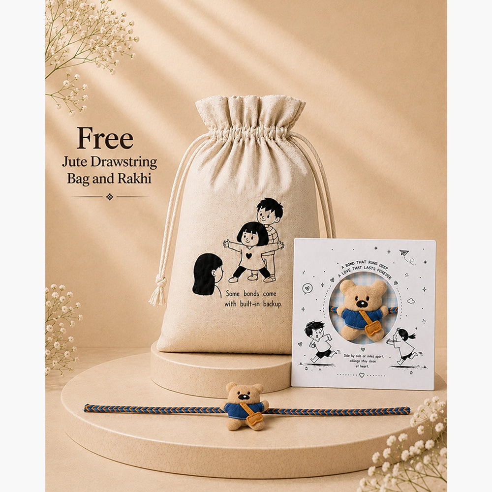 2 Pcs Astro Space Lunch Box & Lunch Bag Rakhi Gift Combo for Kids with Free Rakhi & Jute drawstring bag.