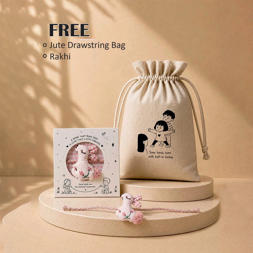 2 Pcs Doggy Water Bottle & Orange Stainless Steel Lunch Box Rakhi Gift Combo for Kids with Free Rakhi & Jute drawstring bag