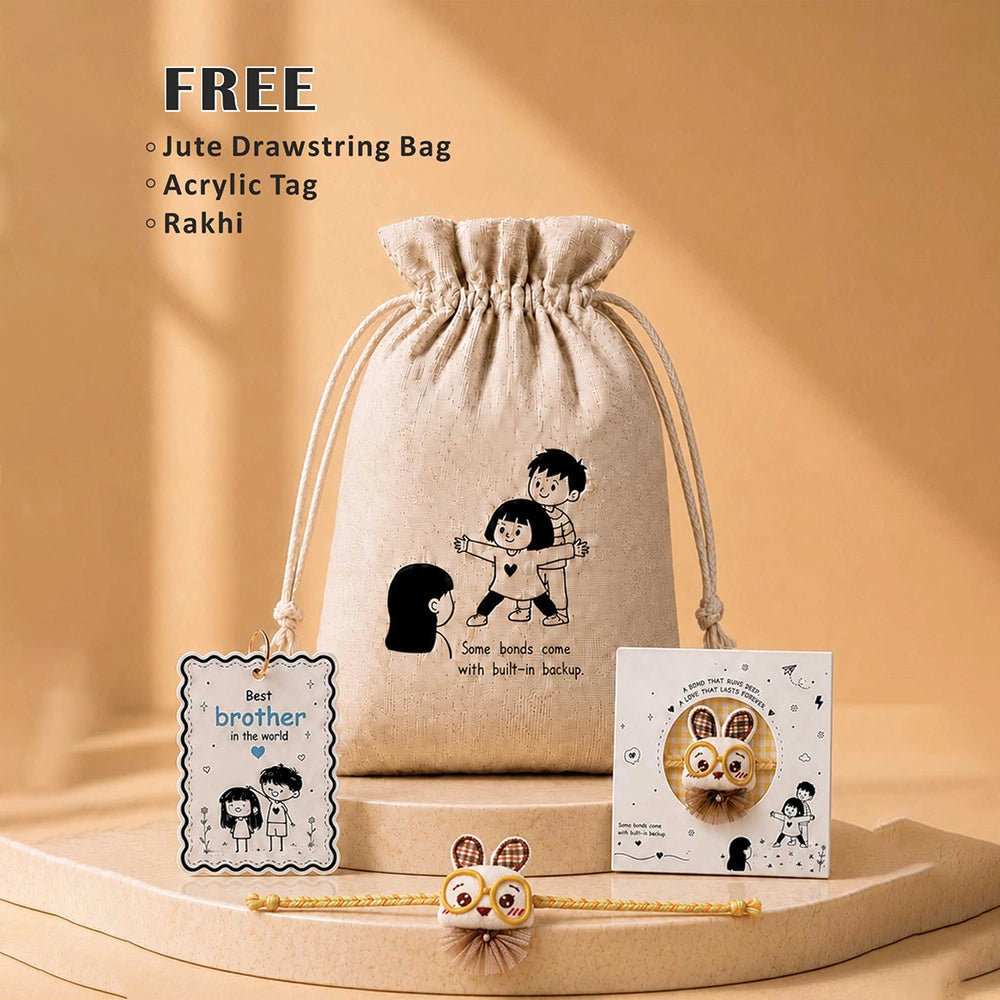 2 Pcs Dumper Backpack & Blue Triangle Stainless Steel Lunch Box Rakhi Gift Combo for Kids with Free Rakhi & Jute drawstring Bag