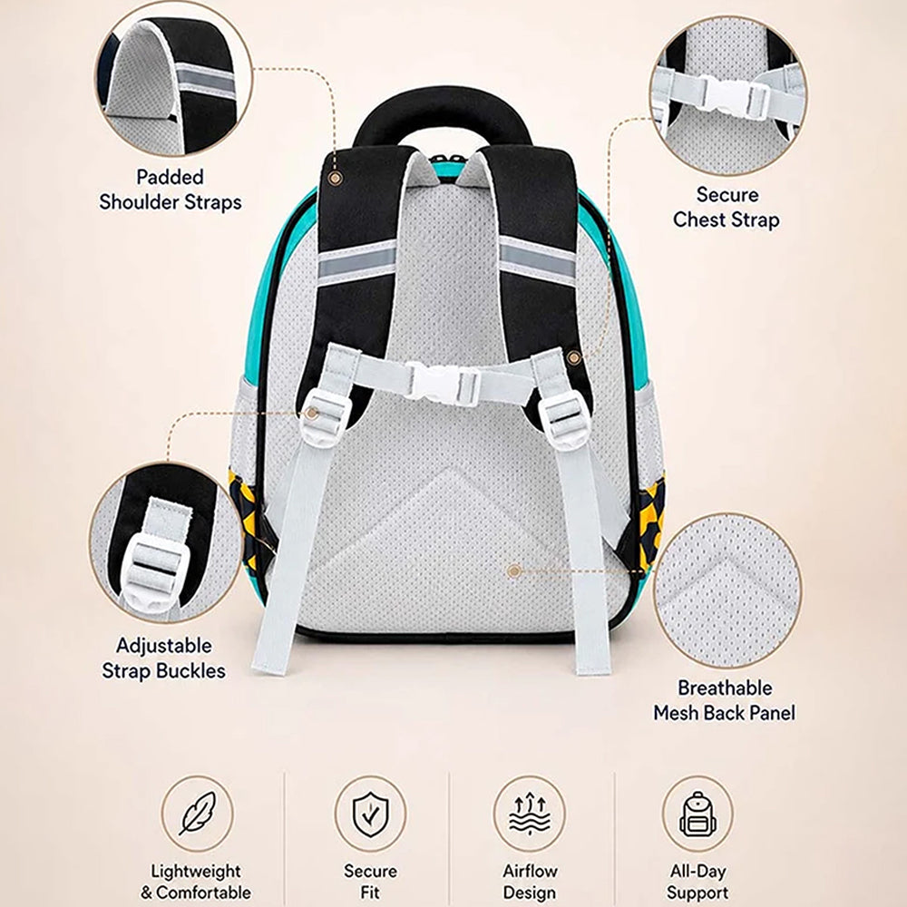 2 Pcs Dumper Backpack & Blue Triangle Stainless Steel Lunch Box Rakhi Gift Combo for Kids with Free Rakhi & Jute drawstring Bag