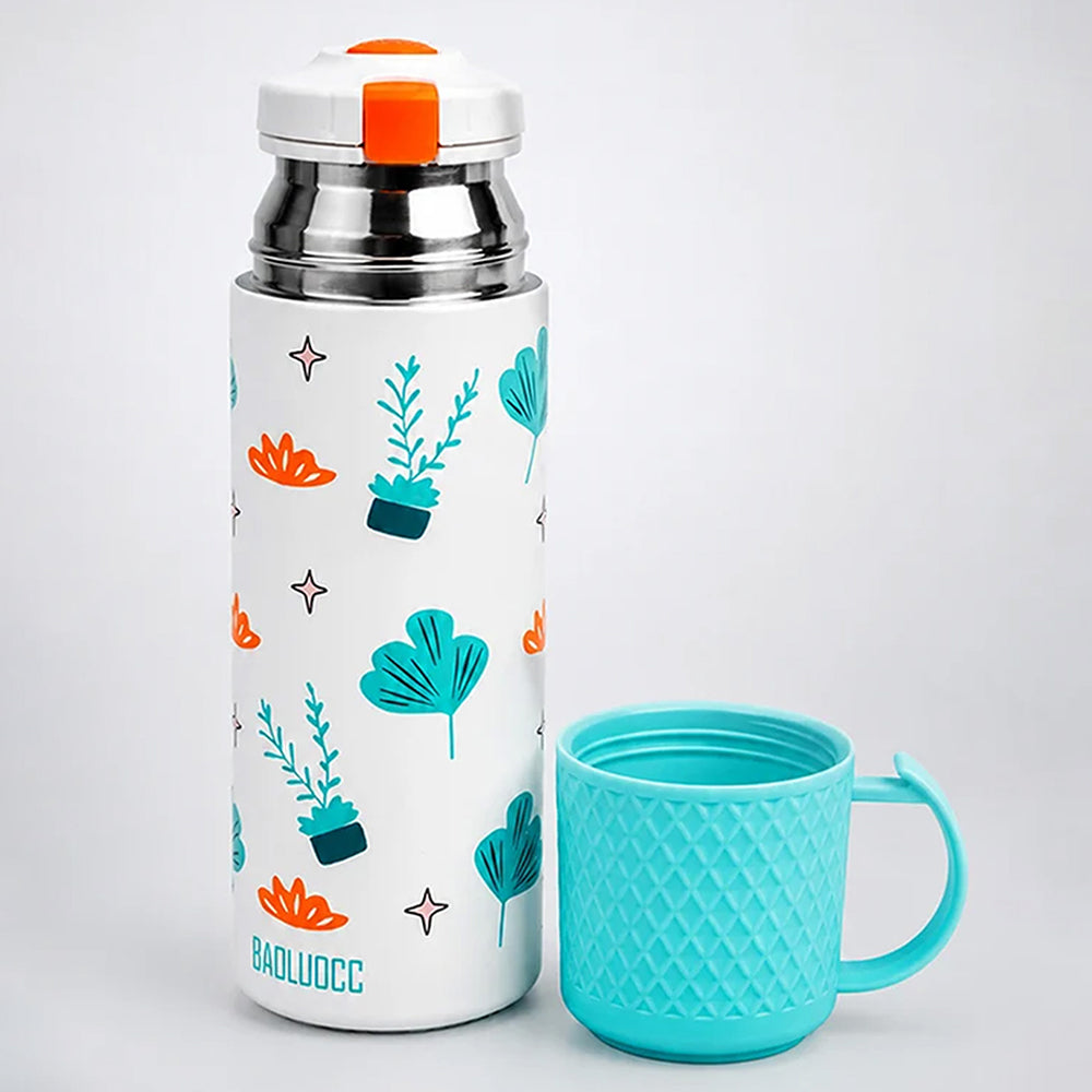 2 Pcs Blue Checks Water Bottle & Fruity Double Decker Lunch Box Rakhi Gift Combo for Kids with Free Rakhi & Jute drawstring bag.