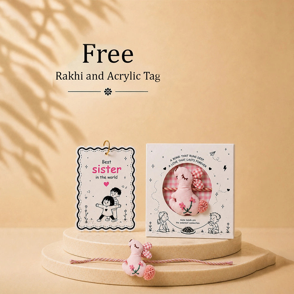2 Pcs Gingham Girl Backpack & Pink Stainless Steel Water Bottle Rakhi Gift Combo for Kids with Free Rakhi