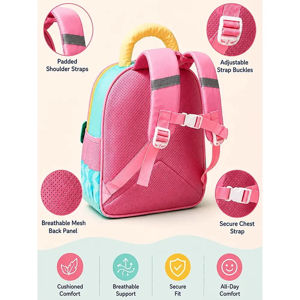 2 Pcs Pink Car Backpack & Purple Stainless Steel Water Bottle Rakhi Gift Combo for Kids with Free Rakhi & Jute Drawstring Bag