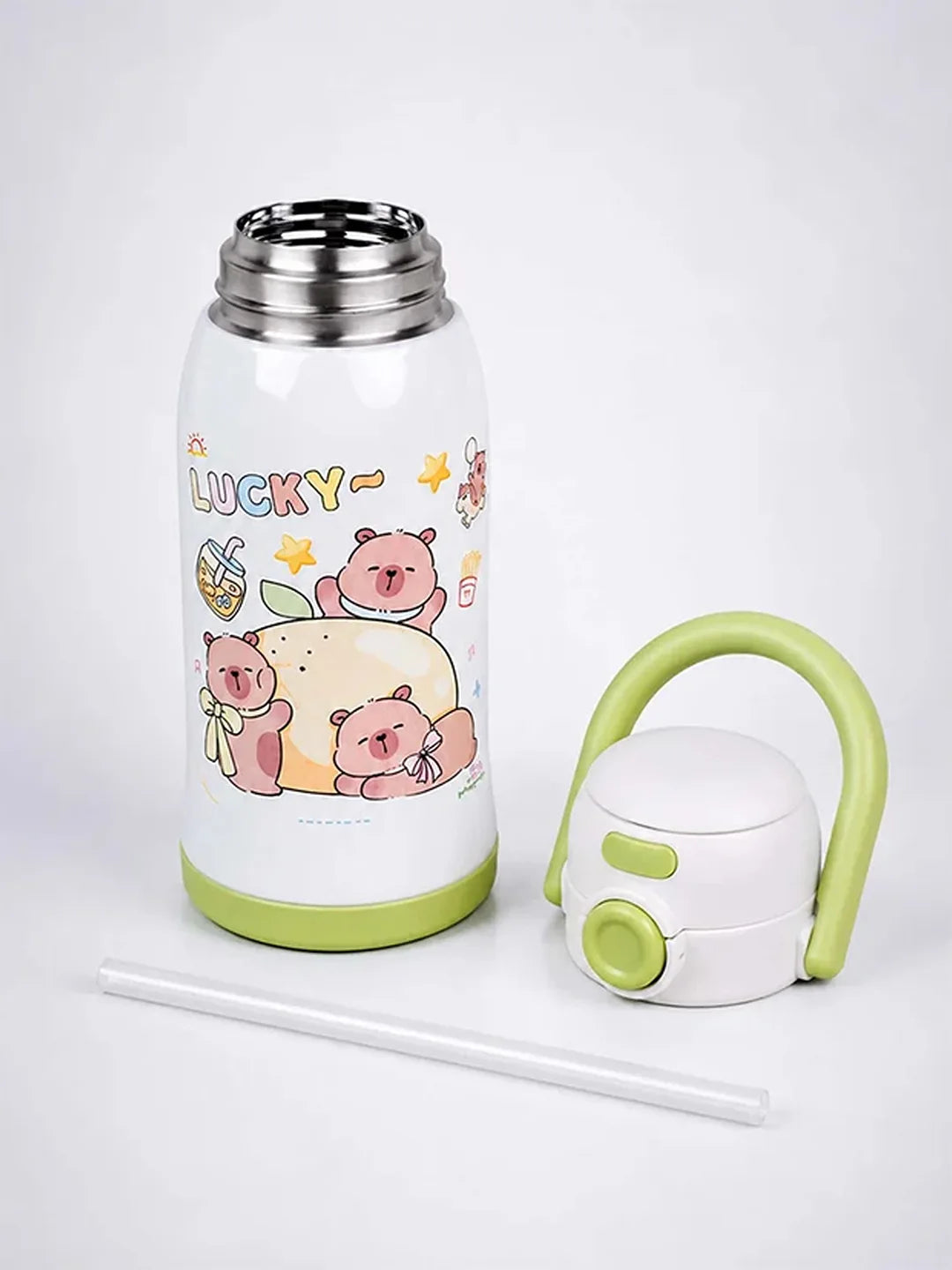 2 Pcs Green Police Backpack & Capybara Water Bottle Rakhi Gift Combo for Kids with Free Rakhi
