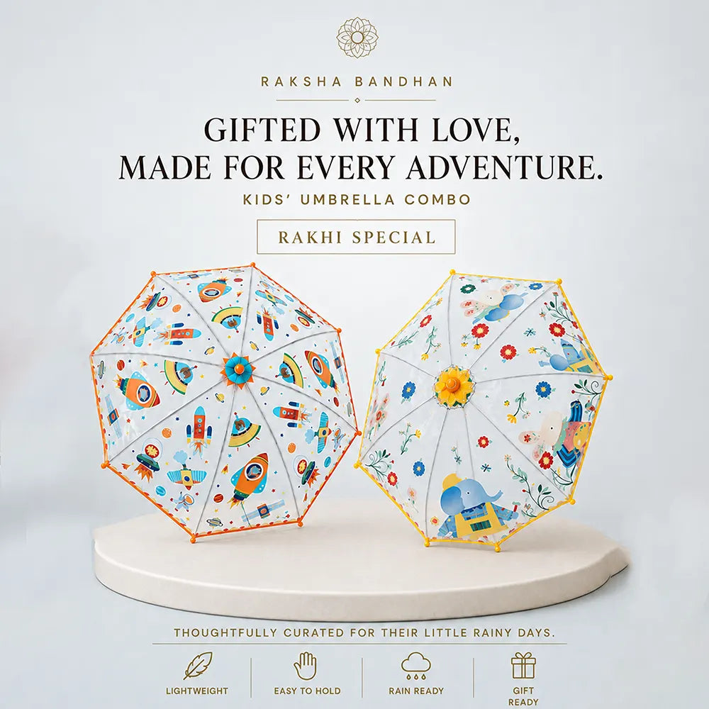 2 Pcs Elephant & Rocket Umbrella Rakhi Gift Combo for Kids with Free Rakhi