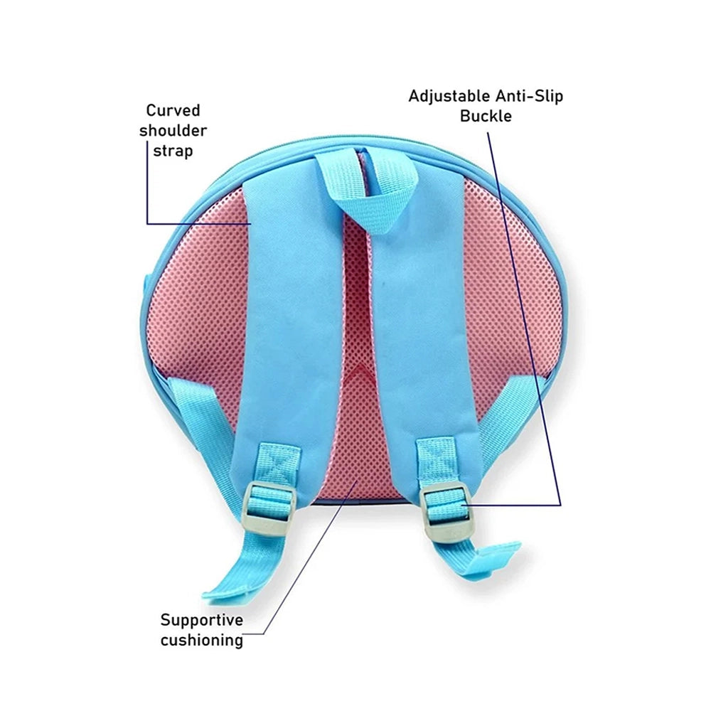 2 Pcs Shell Backpack & Pink-Blue Triangle Lunch Box Rakhi Gift Combo for Kids with Free Rakhi & Jute drawstring bag.