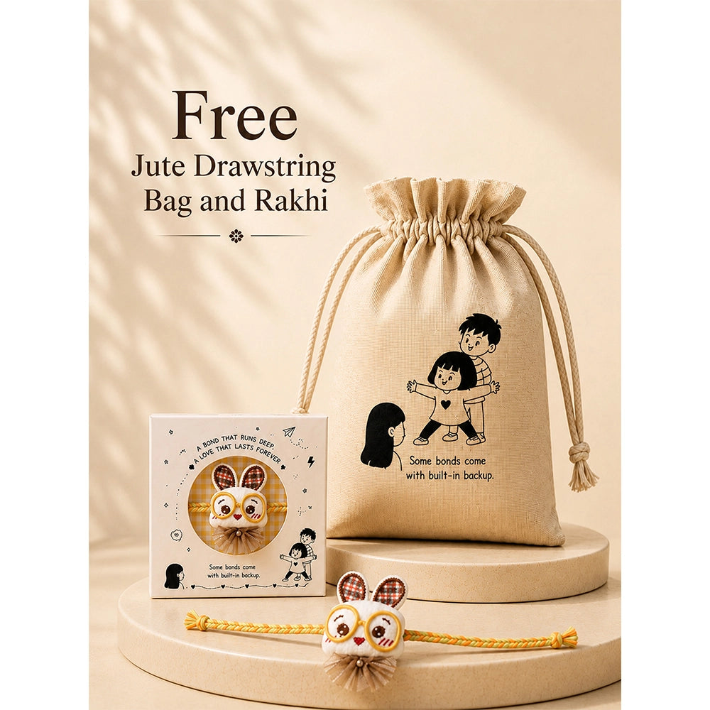 2 Pcs Buddy Water Bottle & Green Stainless Steel Lunch Box Rakhi Gift Combo for Kids with Free Rakhi & Jute drawstring bag.