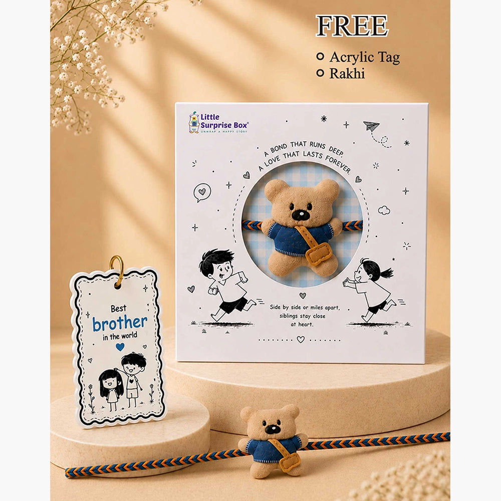 3 Pcs Monster Truck Backpack, Lunch Bag & Blue Checks Water Bottle with Rakhi Gift Combo for Kids with Free Rakhi