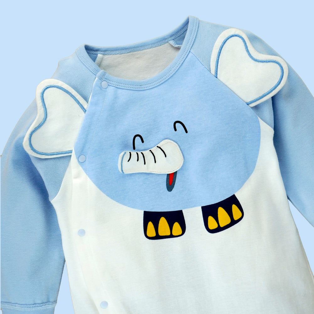 Blue 3D Eared Elephant theme full sleeves jumpsuit Romper for tiny toddlers