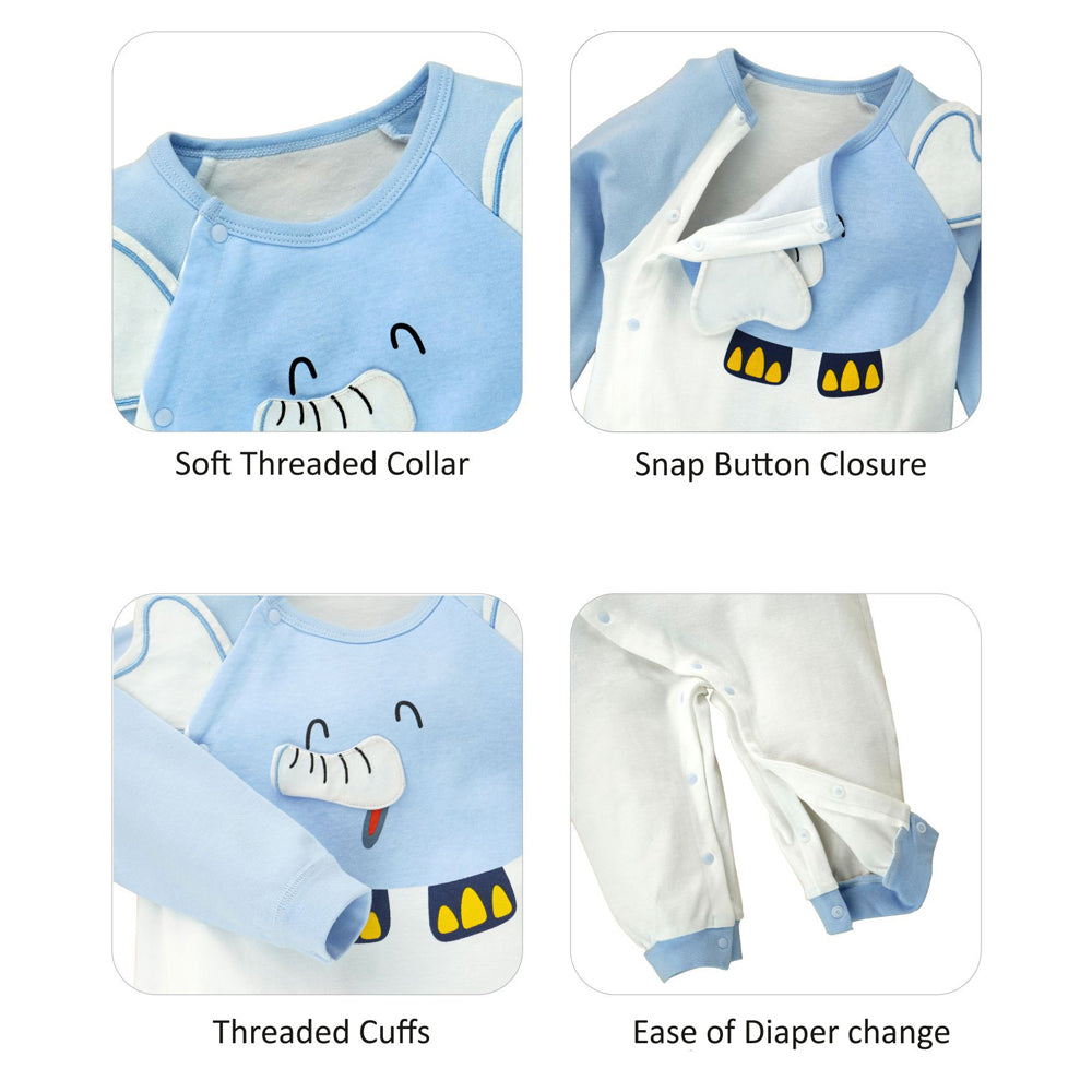 Blue 3D Eared Elephant theme full sleeves jumpsuit Romper for tiny toddlers