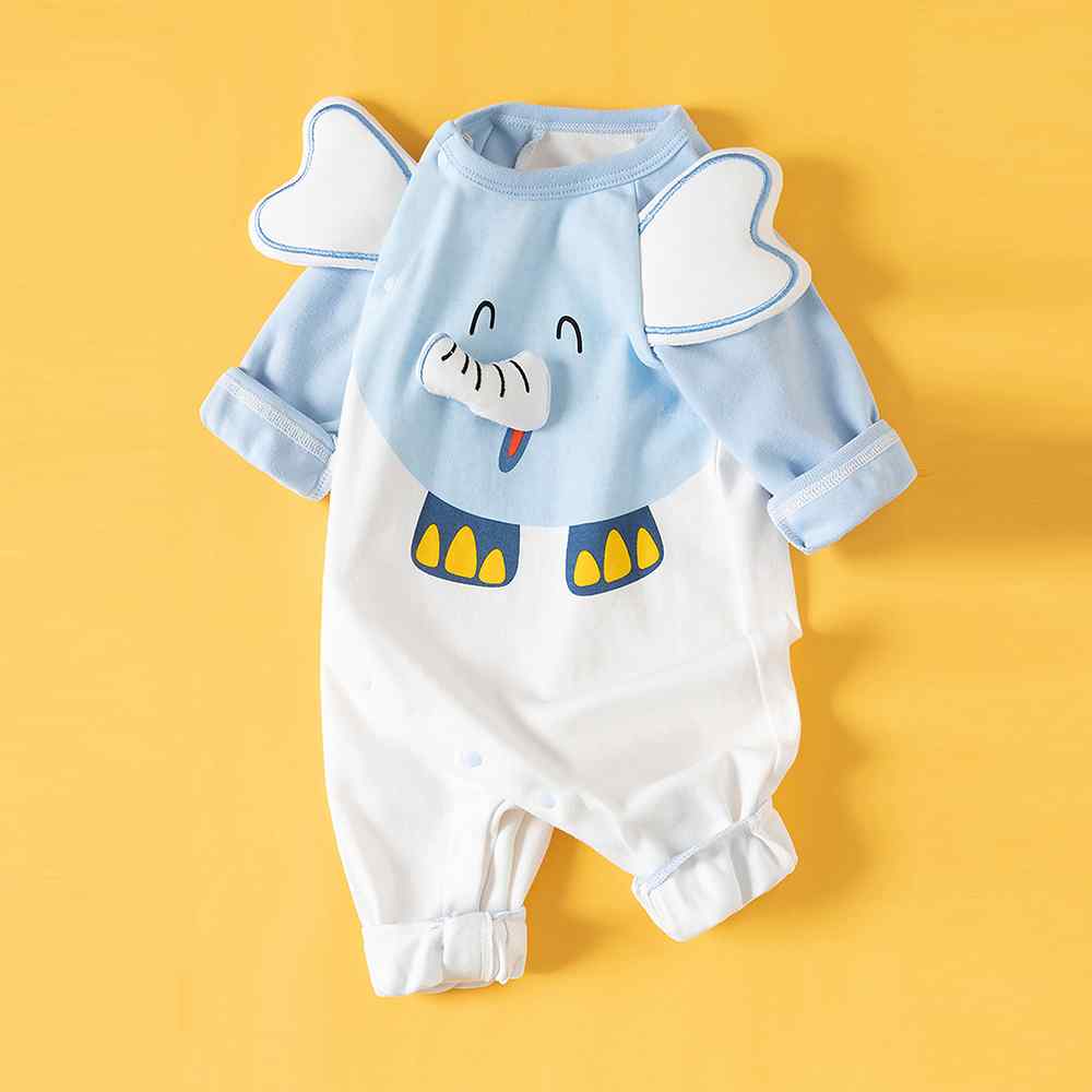 Blue 3D Eared Elephant theme full sleeves jumpsuit Romper for tiny toddlers