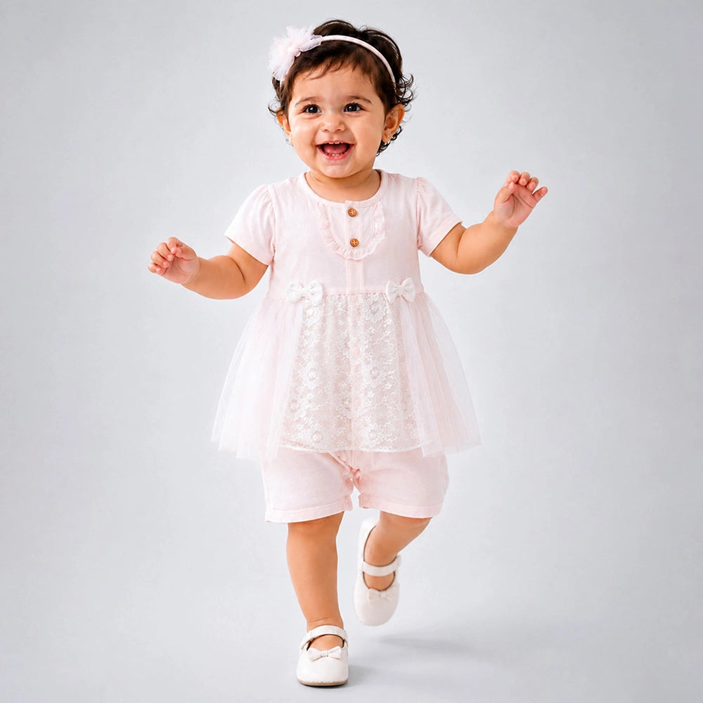 Bow Lace Frock-Style Romper for Tiny Toddlers