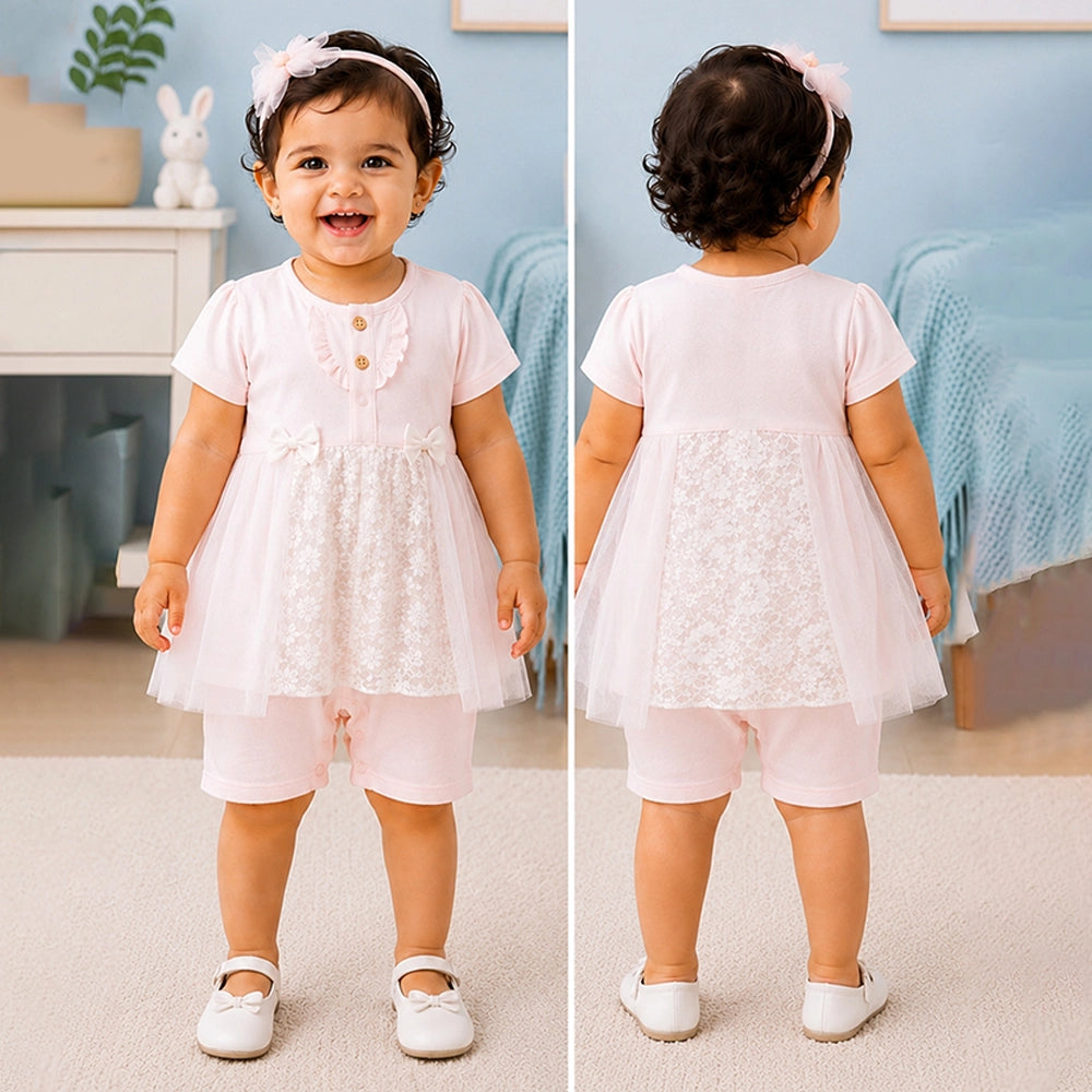 Bow Lace Frock-Style Romper for Tiny Toddlers