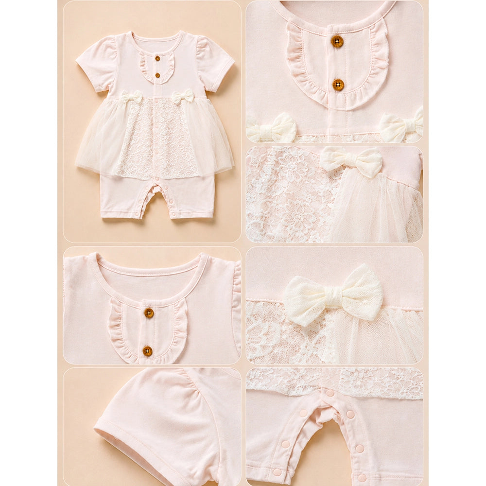 Bow Lace Frock-Style Romper for Tiny Toddlers