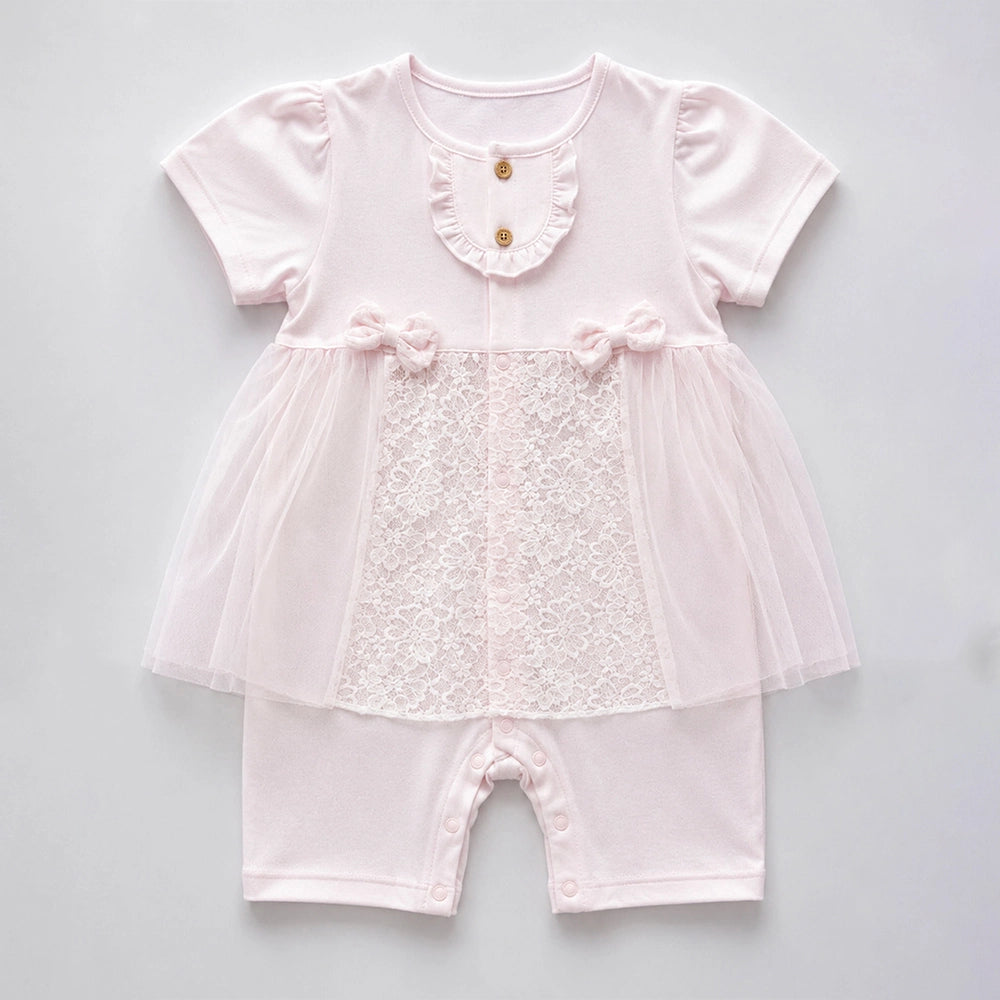Bow Lace Frock-Style Romper for Tiny Toddlers