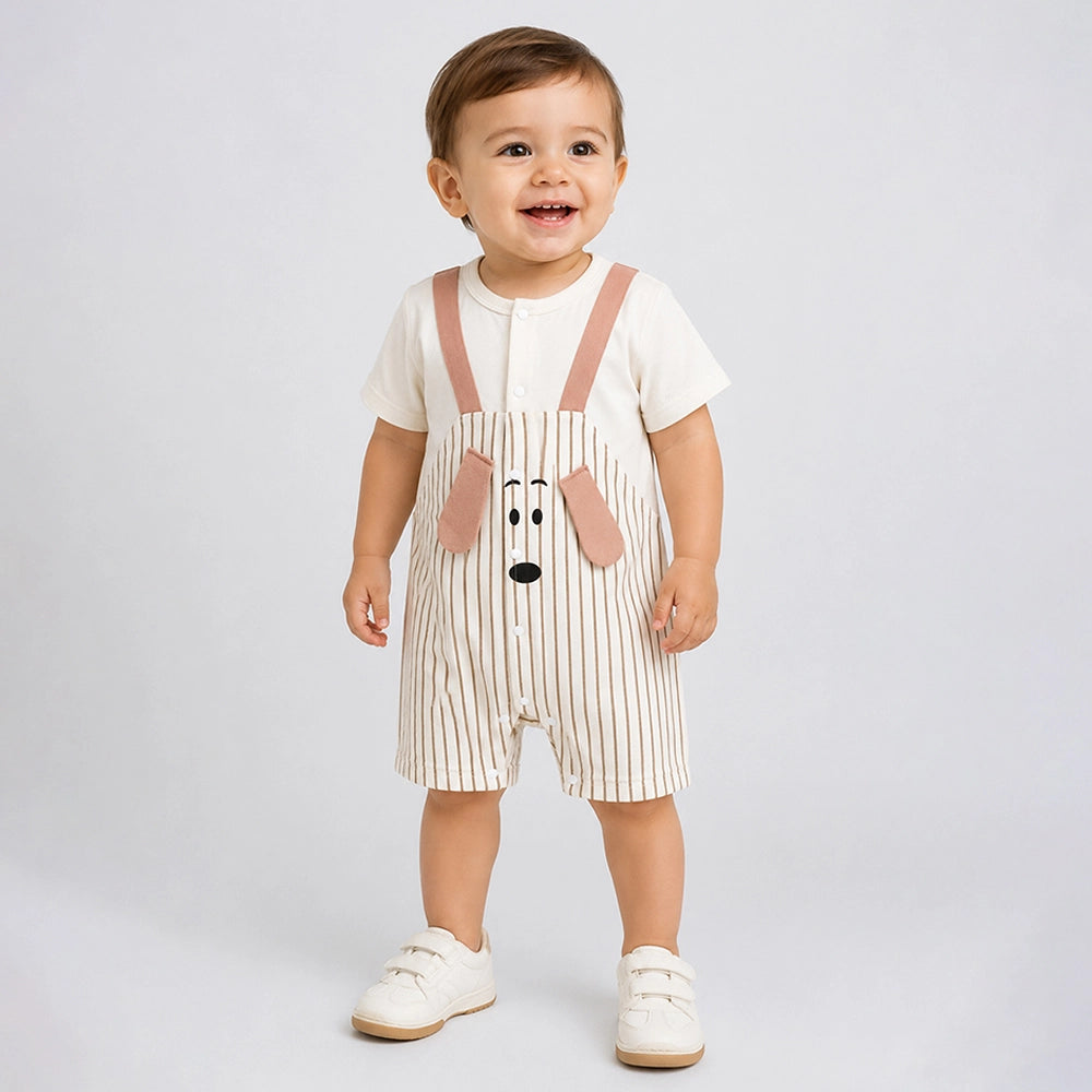 Stripes Puppy 3D Ears Suspender-Style Romper for Tiny Toddlers