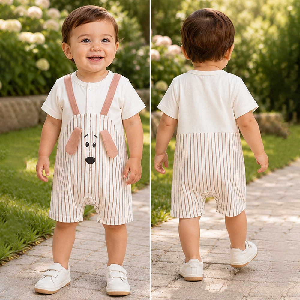 Stripes Puppy 3D Ears Suspender-Style Romper for Tiny Toddlers