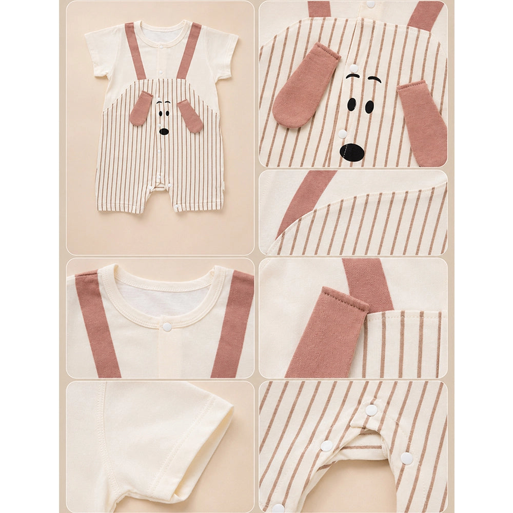 Stripes Puppy 3D Ears Suspender-Style Romper for Tiny Toddlers