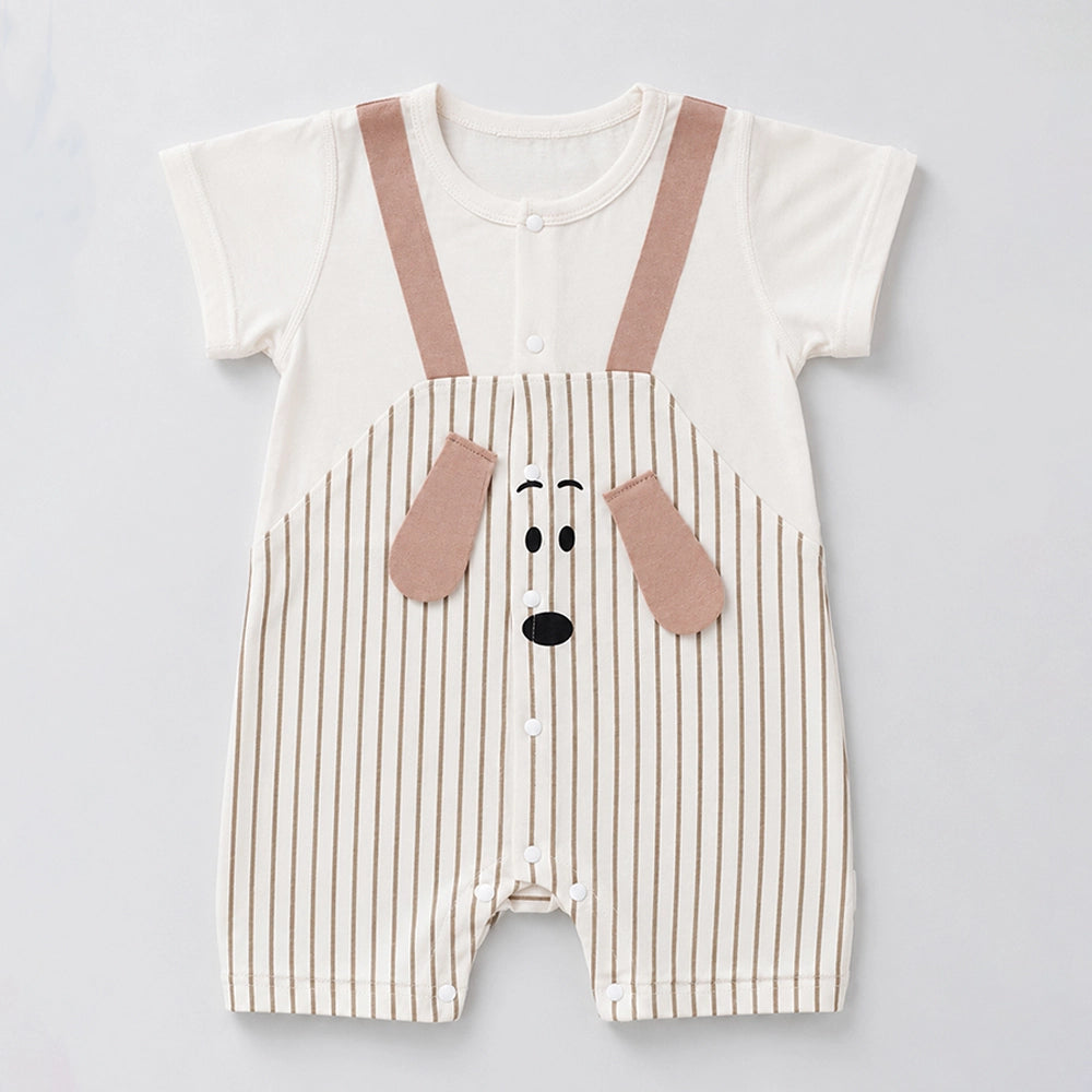 Stripes Puppy 3D Ears Suspender-Style Romper for Tiny Toddlers