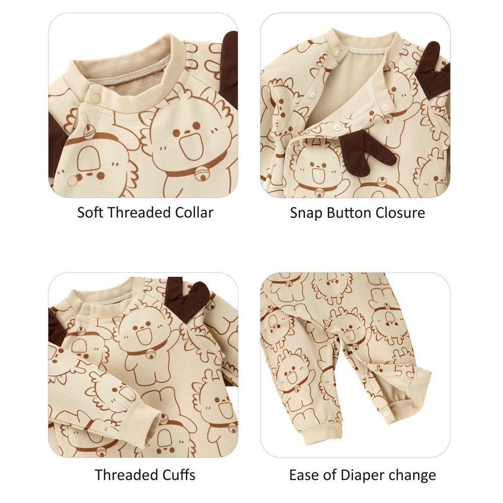 3D Brown Eared Reindeer theme full sleeves jumpsuit Romper for tiny toddlers