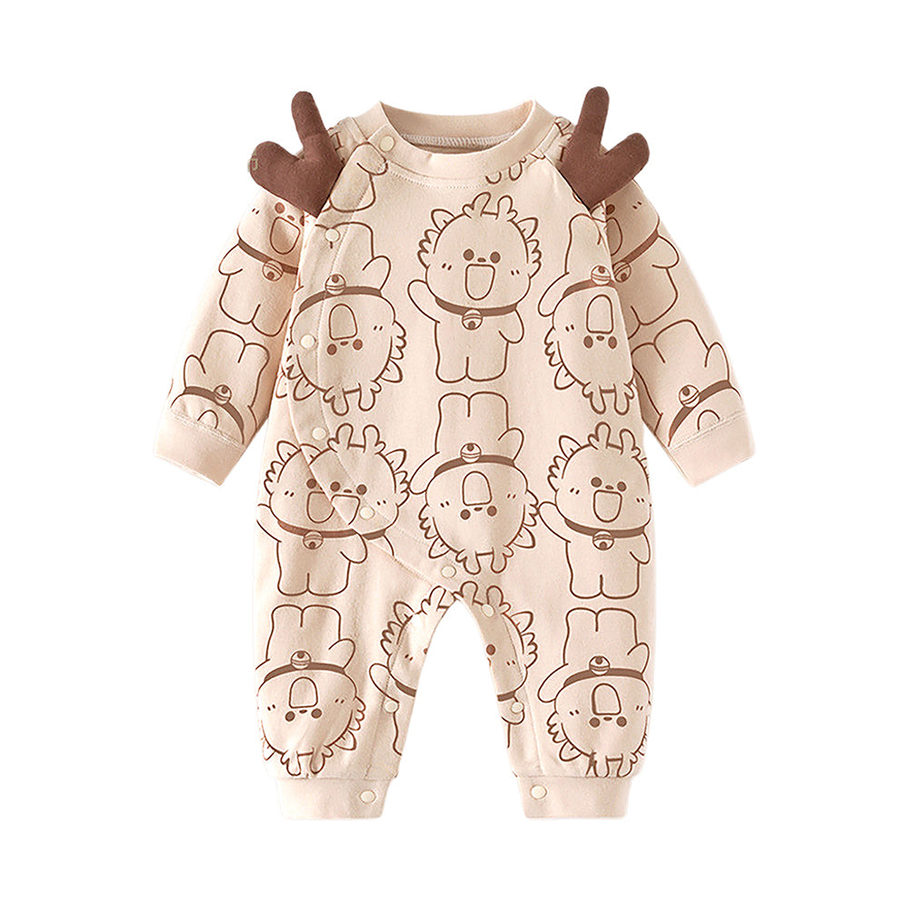 3D Brown Eared Reindeer theme full sleeves jumpsuit Romper for tiny toddlers