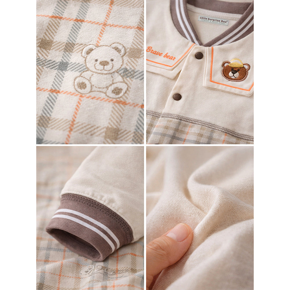 Brown and Cream Sailor Collar Brave Bear Full Sleeves Jumpsuit Romper for Tiny Toddlers