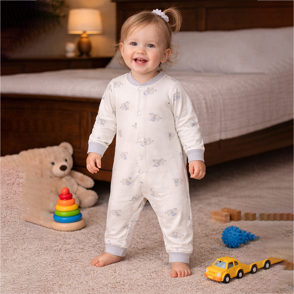 Cap Elephants, Full Sleeves Jumpsuit Romper for Tiny Toddlers