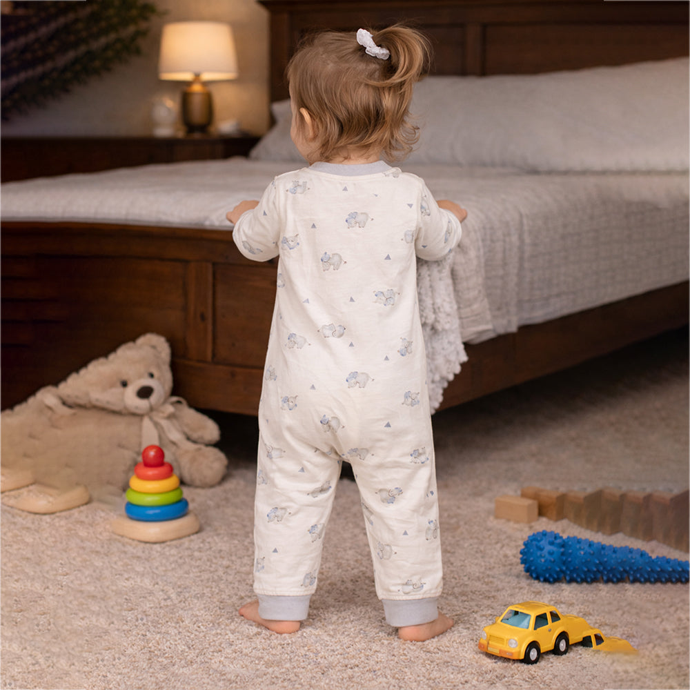 Cap Elephants, Full Sleeves Jumpsuit Romper for Tiny Toddlers