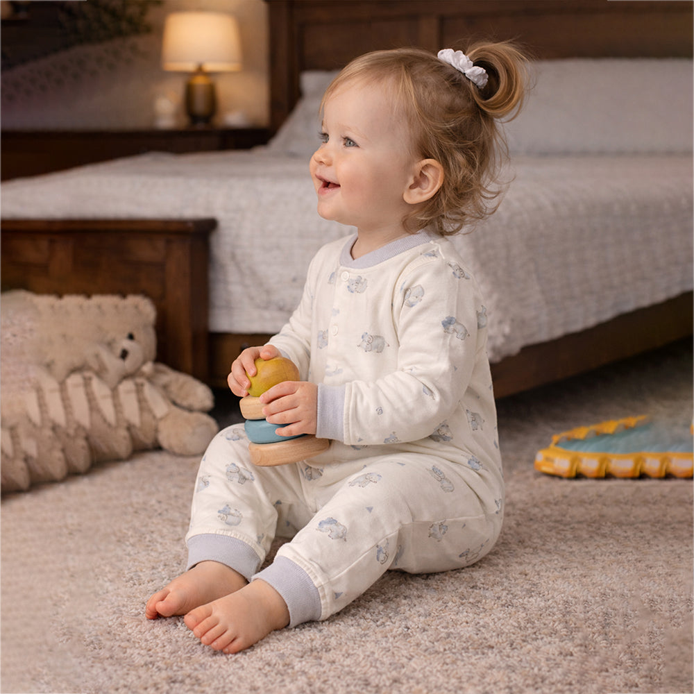 Cap Elephants, Full Sleeves Jumpsuit Romper for Tiny Toddlers
