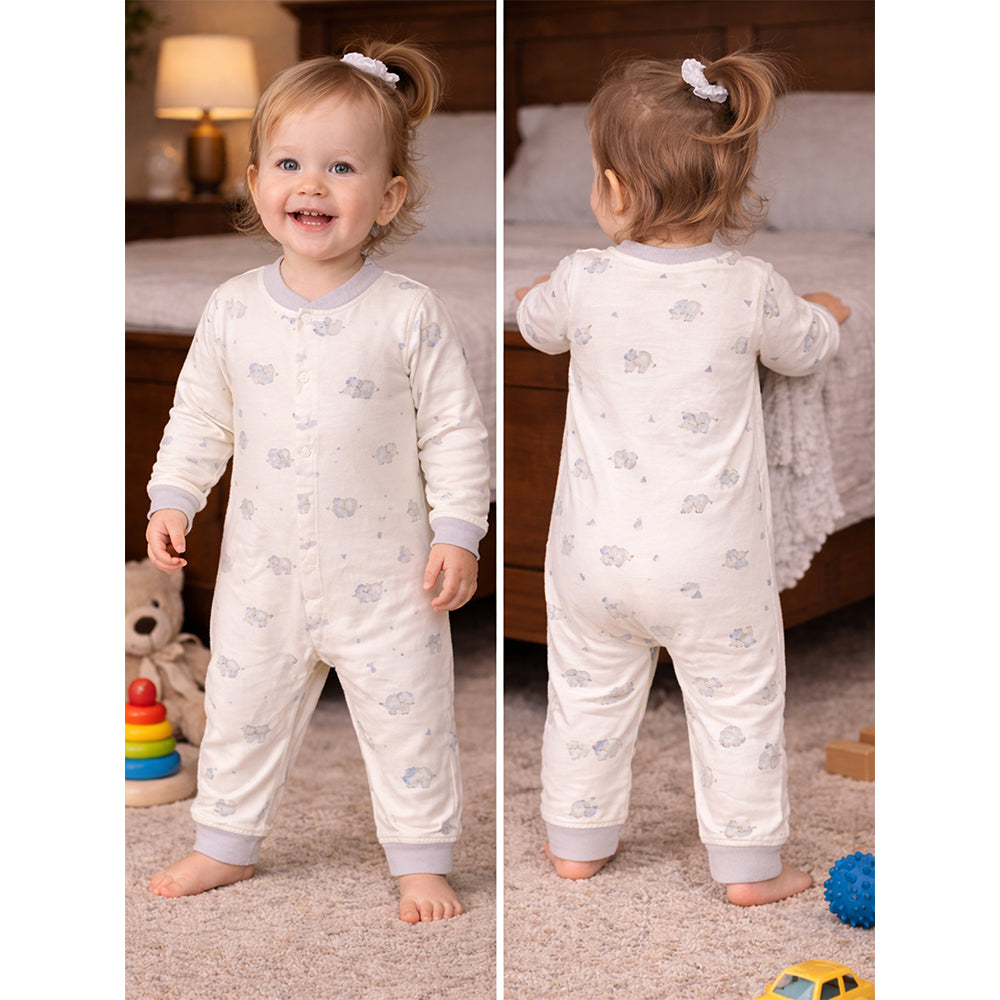 Cap Elephants, Full Sleeves Jumpsuit Romper for Tiny Toddlers