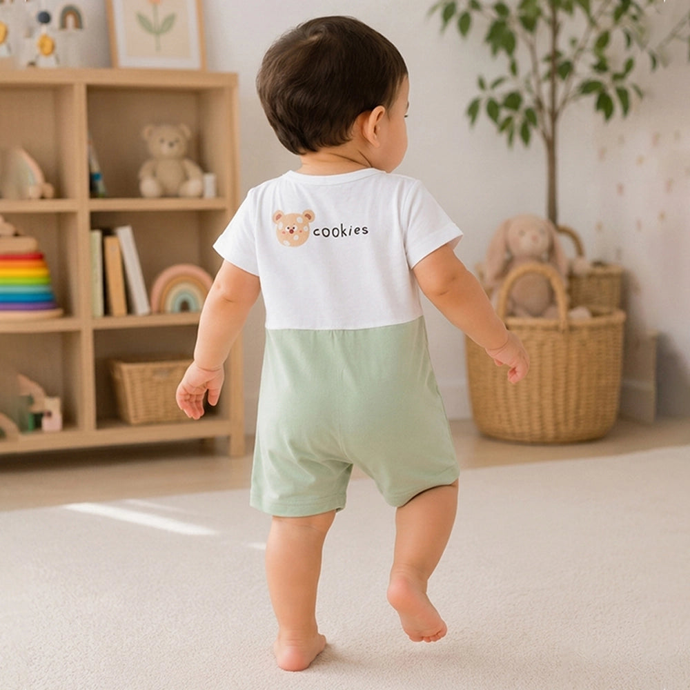 Cookies Bear Suspender-Style Romper for Tiny Toddlers
