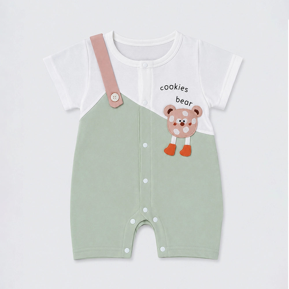 Cookies Bear Suspender-Style Romper for Tiny Toddlers